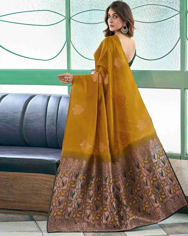 Party_wear_jacquard_yellow_saree