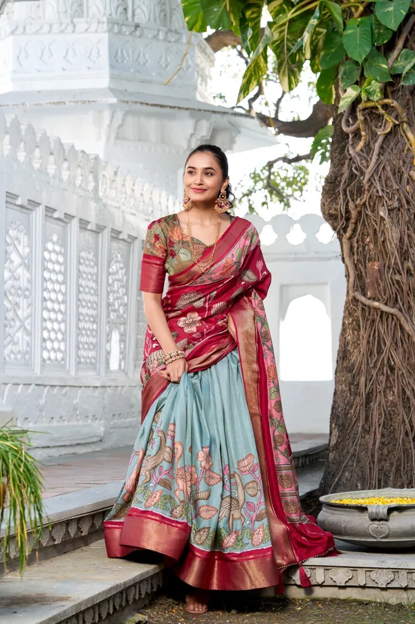 Presenting_a_perfectly_blended_Tussar_silk_lehenga_for_festive_season_to_charm_your_look!?