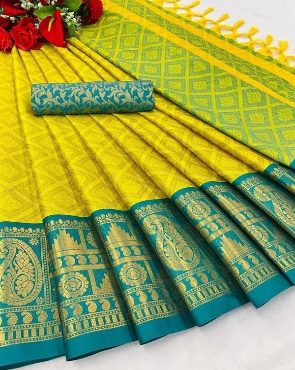 Dola_Silk_Ethnic_Jacquard_Border_Saree_with_Designer_Print_and_Pallu