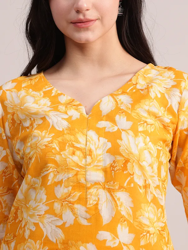 Mustard_Yellow_Floral_Printed_Kurta_With_Chevron_Printed_Pants_&_Dupatta_Set_For_Women__|_Premium_Kurta_Set_For_Daily_Wear
