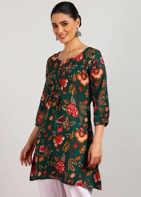 Green_Floral_Printed_Flared_Tunic_For_Women