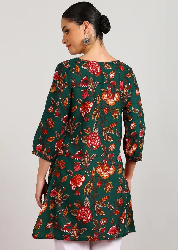 Green_Floral_Printed_Flared_Tunic_For_Women