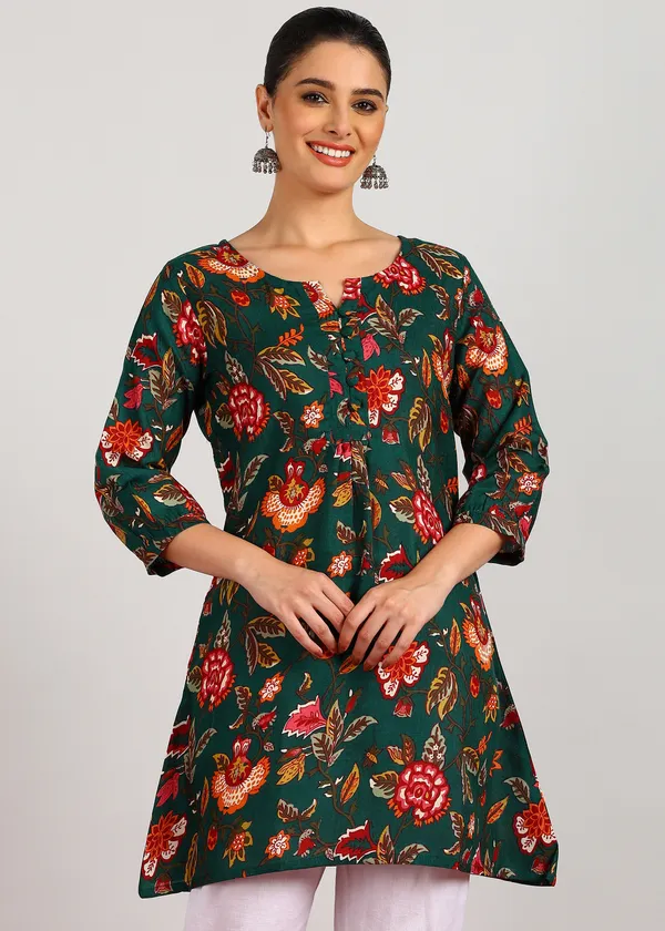Green_Floral_Printed_Flared_Tunic_For_Women
