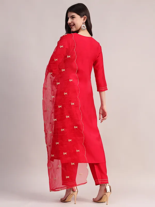 Red_Embroidered_Roman_Silk_Kurta,_Palazzo_&_Organza_Dupatta_Set_For_Women