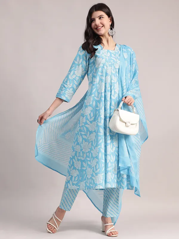 Sky_Blue_Floral_Printed_A-Line_Kurta_With_Striped_Pants_&_Dupatta_Set_For_Women_|_Premium_Kurta_Set_For_Daily_Wear