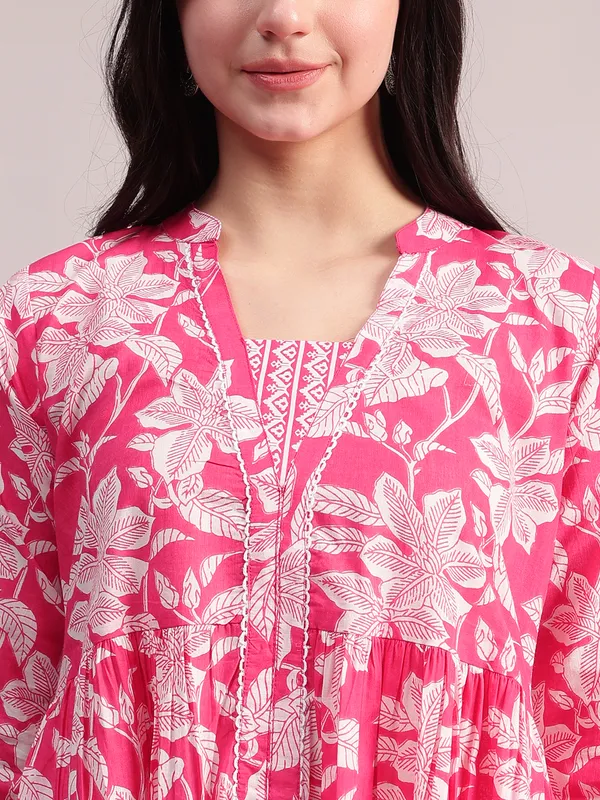 Pink_Floral_Cotton_Kurta_With_Lace_Detailing,_With_Trouser_&_Dupatta_For_Women