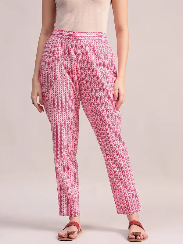 Pink_Floral_Cotton_Kurta_With_Lace_Detailing,_With_Trouser_&_Dupatta_For_Women