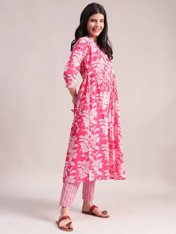 Pink_Floral_Cotton_Kurta_With_Lace_Detailing,_With_Trouser_&_Dupatta_For_Women