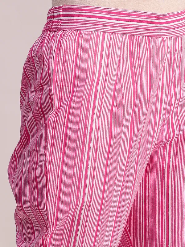 Pink_Floral_Print_Cotton_A-Line_Kurta_With_Striped_Trouser_&_Dupatta_For_Women
