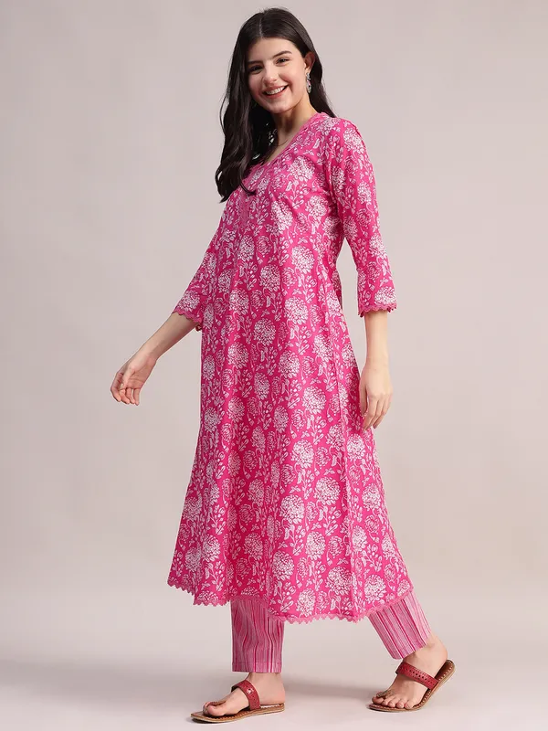 Pink_Floral_Print_Cotton_A-Line_Kurta_With_Striped_Trouser_&_Dupatta_For_Women