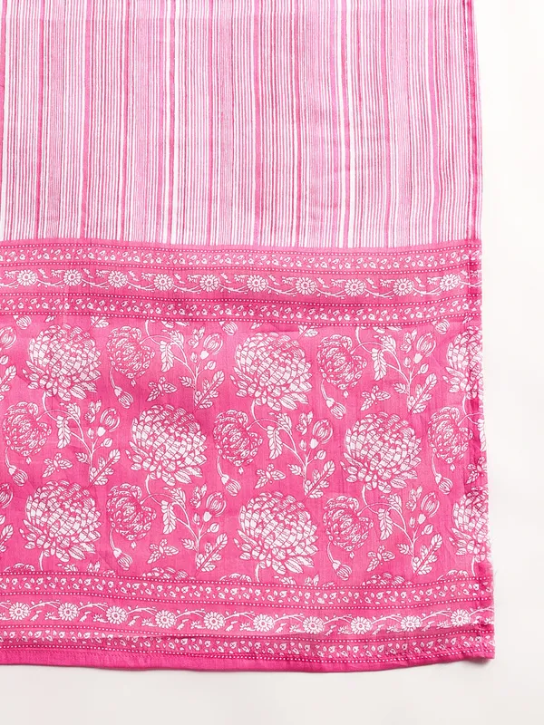 Pink_Floral_Print_Cotton_A-Line_Kurta_With_Striped_Trouser_&_Dupatta_For_Women