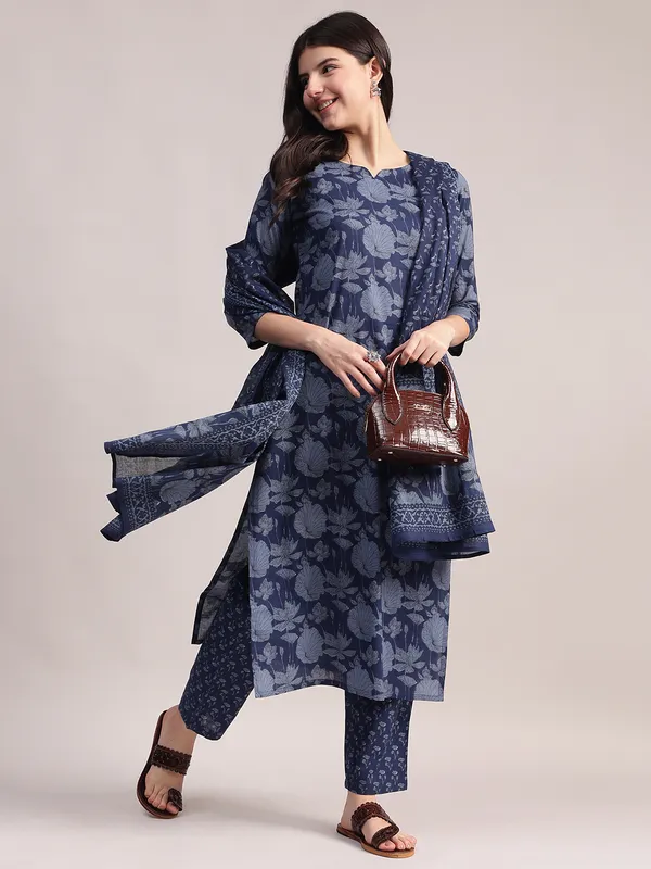 Blue_Floral_Printed_Cotton_Straight_Kurta_With_Trouser_&_Dupatta_For_Women__|_Premium_Kurta_Set_For_Daily_Wear