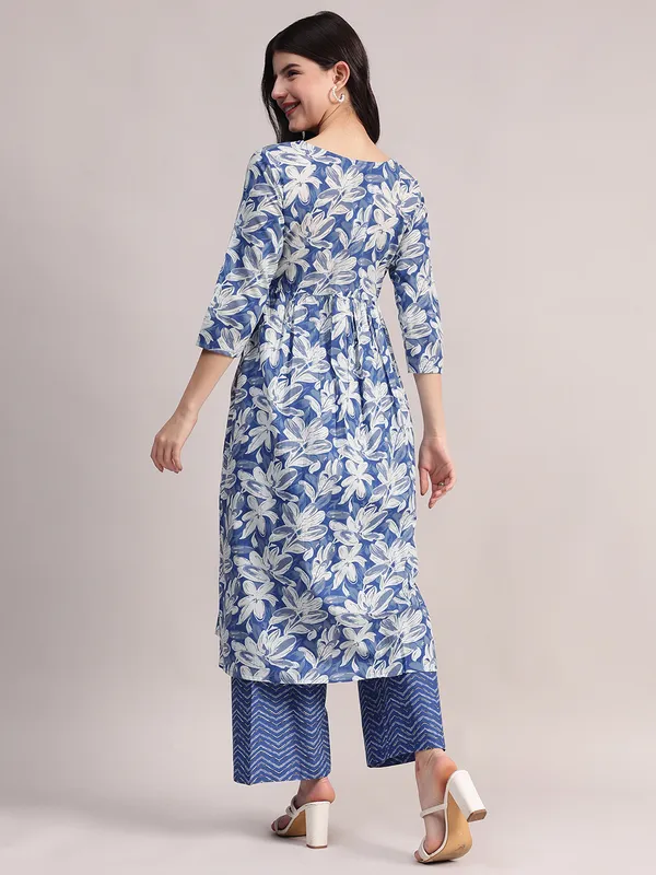 Blue_Floral_Printed_Cotton_Kurta_With_Chevron_Pattern_Palazzo_Set_For_Women