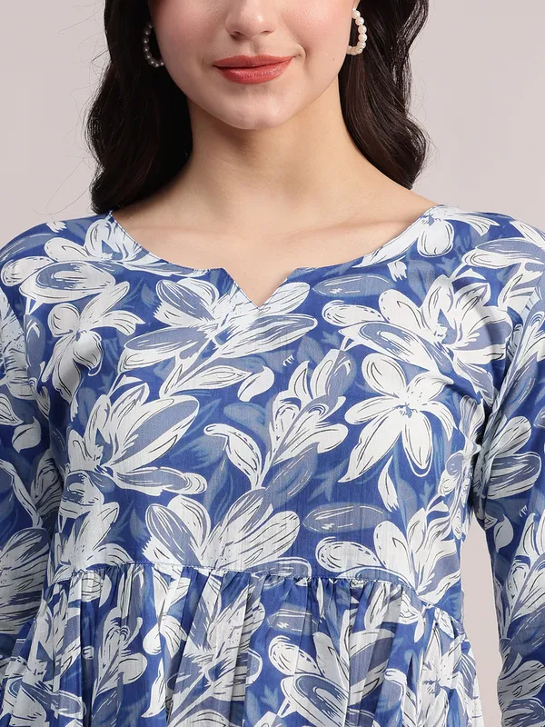 Blue_Floral_Printed_Cotton_Kurta_With_Chevron_Pattern_Palazzo_Set_For_Women