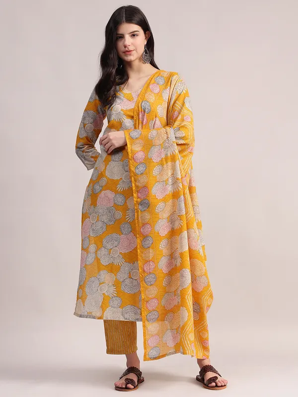 Yellow_Floral_Printed_Kurta_With_Striped_Pants_&_Dupatta_Set_For_Women__|_Premium_Kurta_Set_For_Daily_Wear