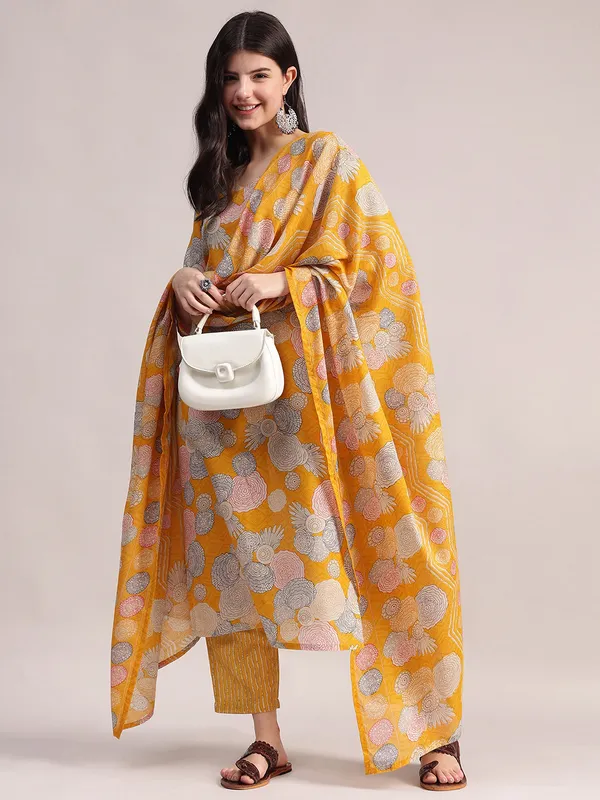 Yellow_Floral_Printed_Kurta_With_Striped_Pants_&_Dupatta_Set_For_Women__|_Premium_Kurta_Set_For_Daily_Wear