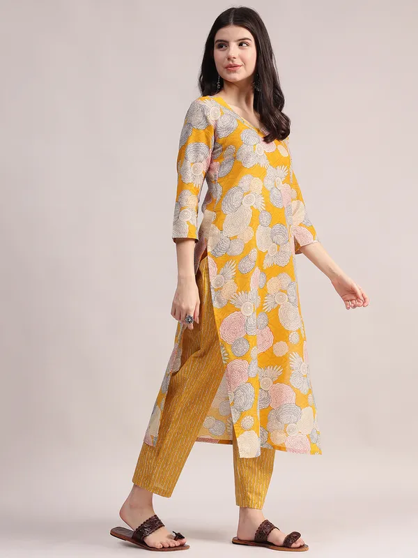 Yellow_Floral_Printed_Kurta_With_Striped_Pants_&_Dupatta_Set_For_Women__|_Premium_Kurta_Set_For_Daily_Wear