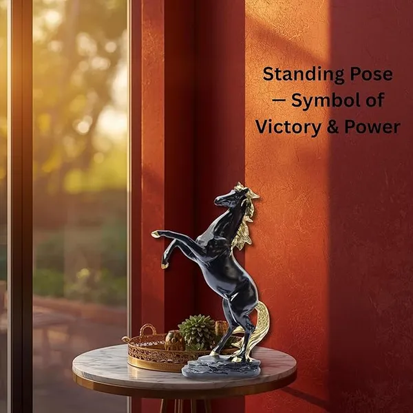 Black_&_Gold_Standing_Horse_Statue,_11.5_Inch_Polyresin_Figurine_-_Vastu_Feng_Shui_Decor_for_Living_Room,_Office_Desk_&_Hall