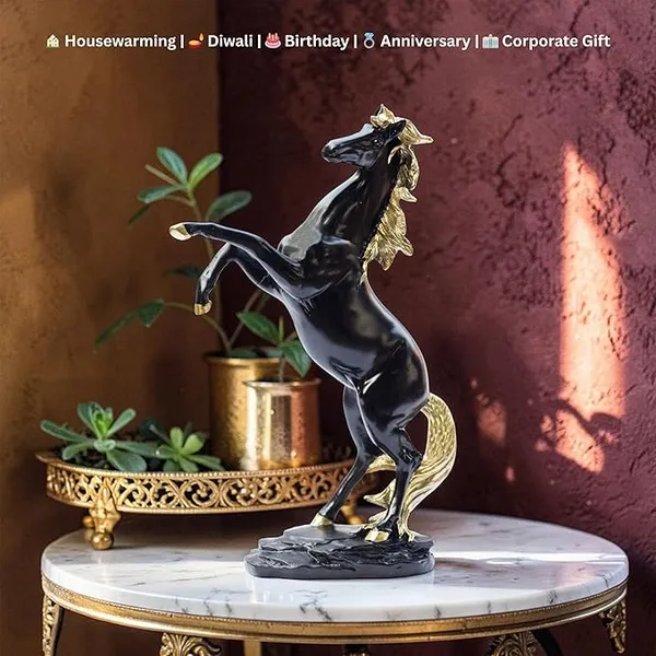 Black_&_Gold_Standing_Horse_Statue,_11.5_Inch_Polyresin_Figurine_-_Vastu_Feng_Shui_Decor_for_Living_Room,_Office_Desk_&_Hall