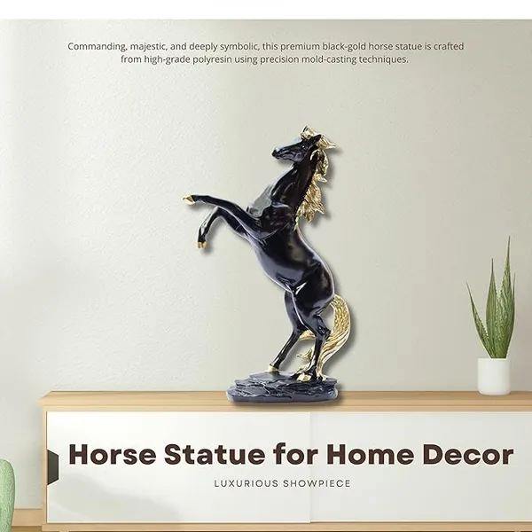 Black_&_Gold_Standing_Horse_Statue,_11.5_Inch_Polyresin_Figurine_-_Vastu_Feng_Shui_Decor_for_Living_Room,_Office_Desk_&_Hall