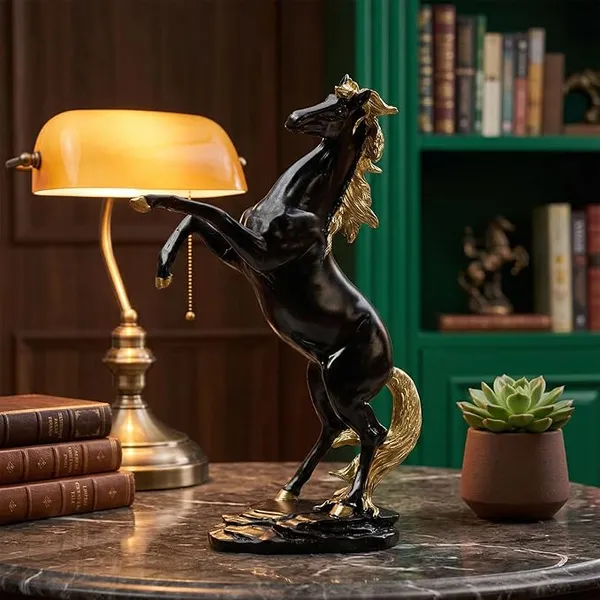 Black_&_Gold_Standing_Horse_Statue,_11.5_Inch_Polyresin_Figurine_-_Vastu_Feng_Shui_Decor_for_Living_Room,_Office_Desk_&_Hall