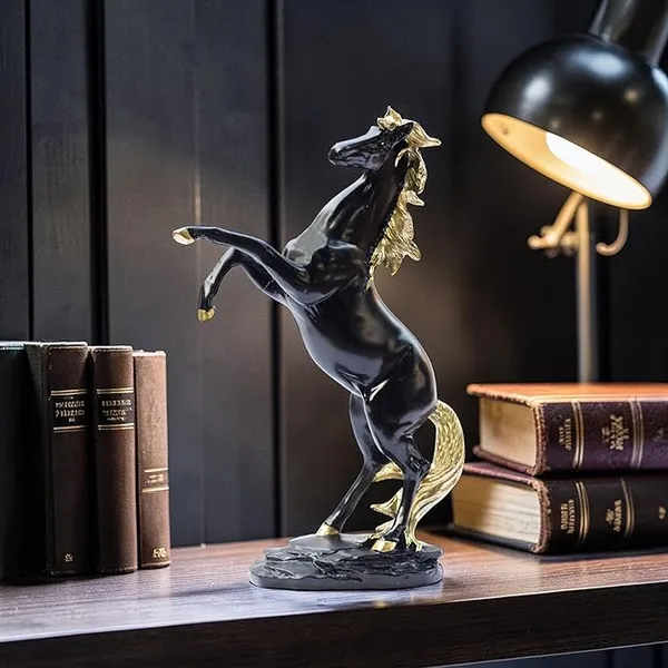 Black_&_Gold_Standing_Horse_Statue,_11.5_Inch_Polyresin_Figurine_-_Vastu_Feng_Shui_Decor_for_Living_Room,_Office_Desk_&_Hall