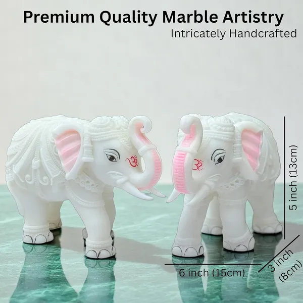 White_Marble_Elephant_Statue_Pair,_Trunk_Up_Decorative_Elephant_Figurine_for_Home_Entrance,_Living_Room_&_Office,_Vastu_Feng_Shui_Diwali,_Prosperity_Gift