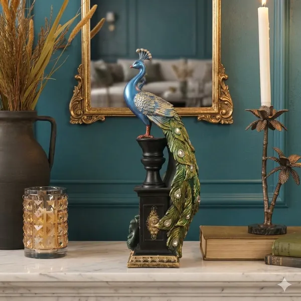 Ornate1_Blue_Majestic_Peacock_Pedestal_Statue_with_Jeweled_Tail_-_Design_1