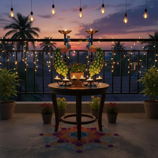 Peacock_Tealight_Candle_Holders_–_Left_Right_Facing_Decorative_Metal_Candle_Stands_with_4_Slots_Each_|_Vibrant_Tabletop_Home_Decor_&_Diwali/Navratra_Gift_Item_(13_Inch)-Set_of_2
