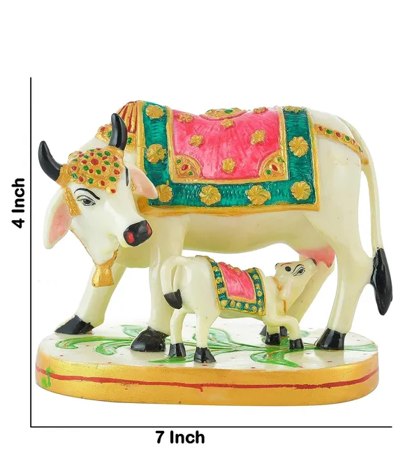 PremiumGolden_Calf_Statue_In_Marble_Dust,_Holy_Kamdhenu_Cow_Idol,_Showpiece_For_Home_Decor,_Handmade_Divine_Cow,_Mother_Cow_With_Baby_calf