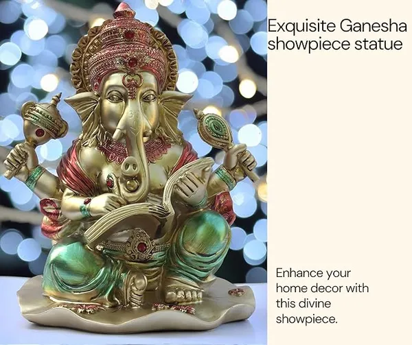 Sagyaa_Lekhak_Ganesha_Idol_for_Home_Temple,_Large_10_inch_Ganpati_Murti_for_House_Entrance,_Auspicious_Vinayak_Resin_Statue_for_Home,_Living_Room,_Office_Desk,_Gifting_(Golden)