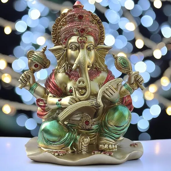Sagyaa_Lekhak_Ganesha_Idol_for_Home_Temple,_Large_10_inch_Ganpati_Murti_for_House_Entrance,_Auspicious_Vinayak_Resin_Statue_for_Home,_Living_Room,_Office_Desk,_Gifting_(Golden)