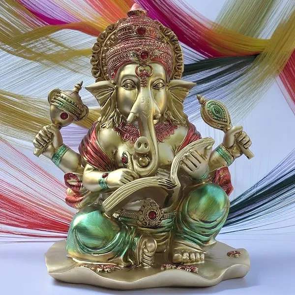 Sagyaa_Lekhak_Ganesha_Idol_for_Home_Temple,_Large_10_inch_Ganpati_Murti_for_House_Entrance,_Auspicious_Vinayak_Resin_Statue_for_Home,_Living_Room,_Office_Desk,_Gifting_(Golden)