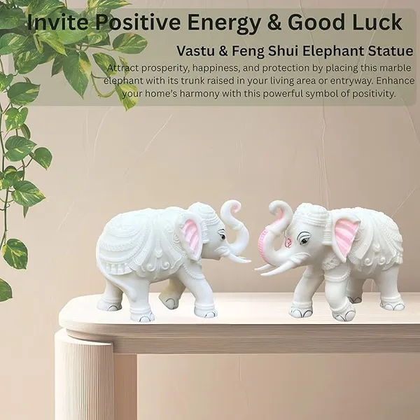 White_Marble_Elephant_Statue_Pair,_Trunk_Up_Decorative_Elephant_Figurine_for_Home_Entrance,_Living_Room_&_Office,_Vastu_Feng_Shui_Diwali,_Prosperity_Gift