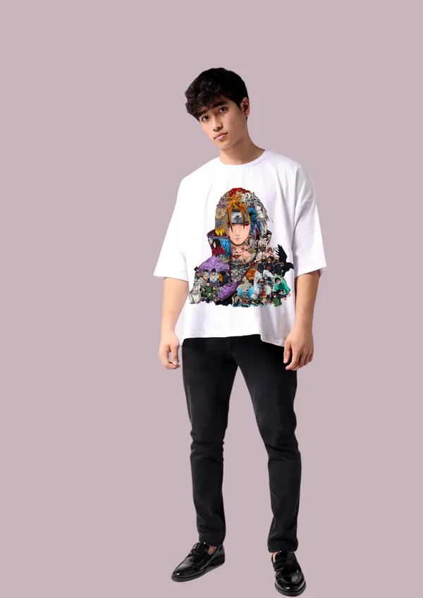 White_Naruto_Shippuden_Itachi_Uchiha__Collage_Edition_Cotton_Premium_&_Elegant_Oversize_T-Shirt_For_Unisex