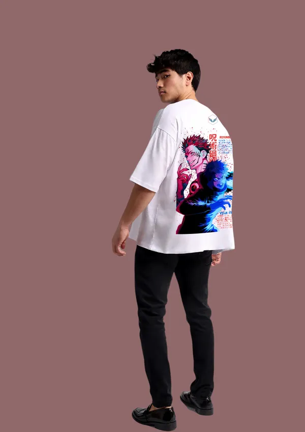 White_Jujutsu_Kaisen_Yuji_&_Sukuna_Dual_Edition_Cotton_Premium_&_Elegant_Oversize_T-Shirt_For_Unisex