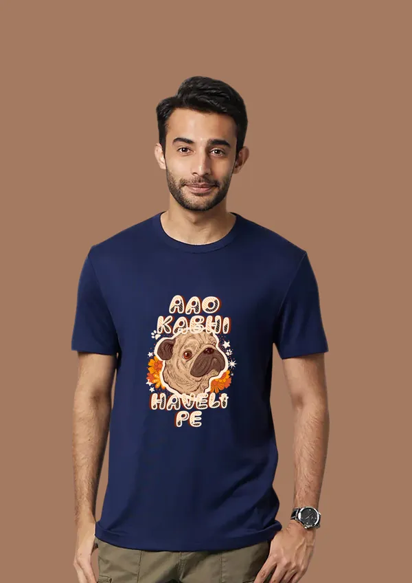 Navy_Aao_Kabhi_Haveli_Pe_Cotton_Premium_&_Elegant_Regular_T-Shirt_For_Unisex