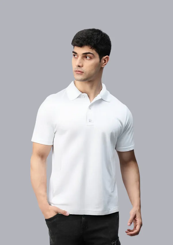 White_Signature_Modal_Cotton_Polo_T-Shirt_For_Unisex