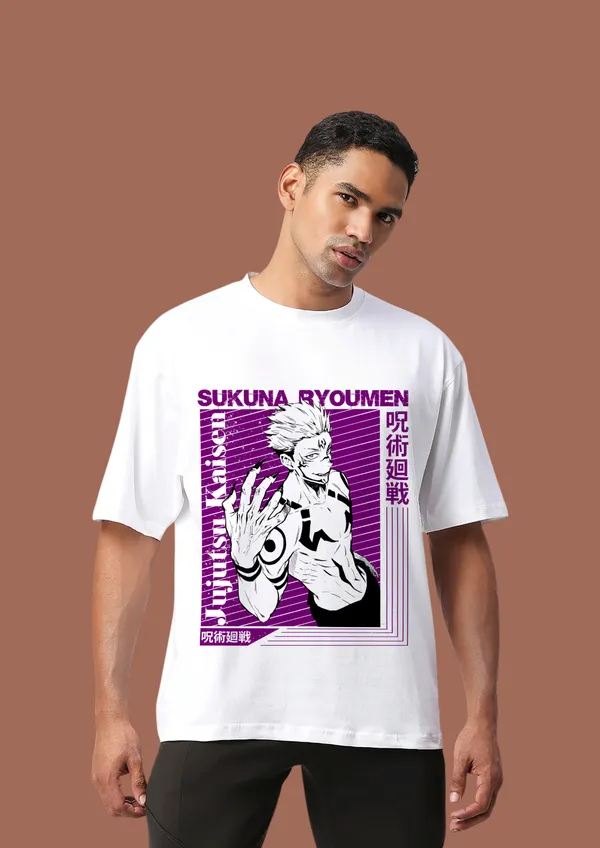 White_Ryomen_Sukuna_Purple_Edition_Cotton_Premium_&_Elegant_Oversize_T-Shirt_For_Unisex