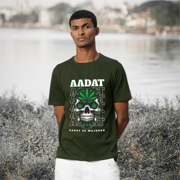 Military-Green_Aadat_Se_Majboor_Cotton_Premium_&_Elegant_Regular_T-Shirt_For_Unisex