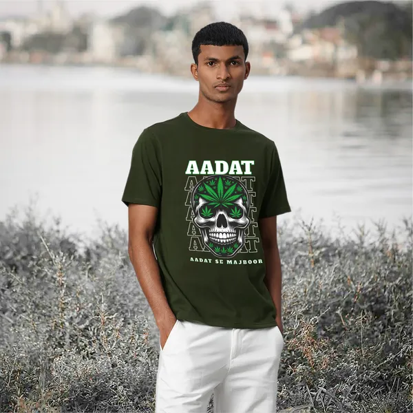 Military-Green_Aadat_Se_Majboor_Cotton_Premium_&_Elegant_Regular_T-Shirt_For_Unisex