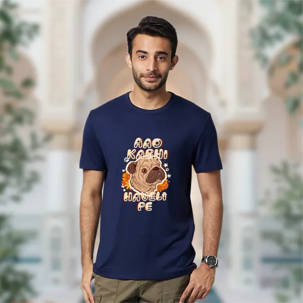 Navy_Aao_Kabhi_Haveli_Pe_Cotton_Premium_&_Elegant_Regular_T-Shirt_For_Unisex