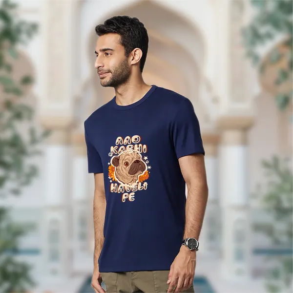Navy_Aao_Kabhi_Haveli_Pe_Cotton_Premium_&_Elegant_Regular_T-Shirt_For_Unisex