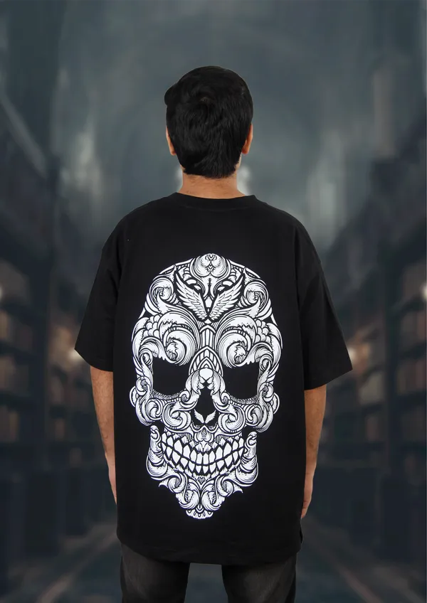 Black_Baroque_Skull_Cotton_Oversized_T-Shirt_For_Unisex
