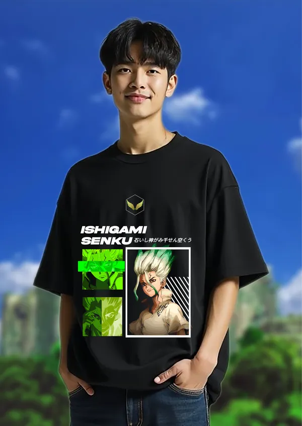 Black_Dr._Stone_Ishigami_Senku_Edition_Cotton_Premium_&_Elegant_Oversize_T-Shirt_For_Unisex