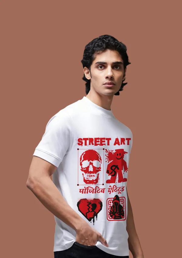 White_Street_Art_Positive_Attitude_Cotton_Premium_&_Elegant_Regular_T-Shirt_For_Unisex