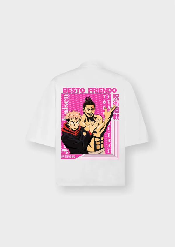 White_Jujutsu_Kaisen_Besto_Friendo_Edition_Cotton_Premium_&_Elegant_Oversize_T-Shirt_For_Unisex