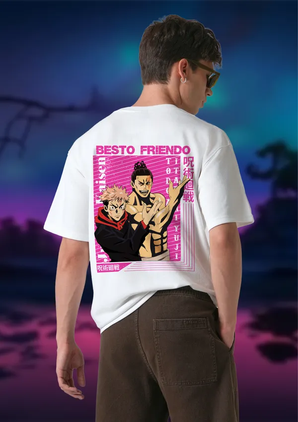 White_Jujutsu_Kaisen_Besto_Friendo_Edition_Cotton_Premium_&_Elegant_Oversize_T-Shirt_For_Unisex