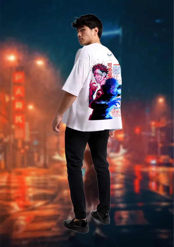 White_Jujutsu_Kaisen_Yuji_&_Sukuna_Dual_Edition_Cotton_Premium_&_Elegant_Oversize_T-Shirt_For_Unisex