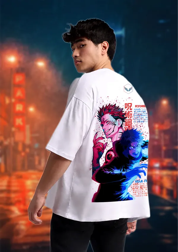 White_Jujutsu_Kaisen_Yuji_&_Sukuna_Dual_Edition_Cotton_Premium_&_Elegant_Oversize_T-Shirt_For_Unisex